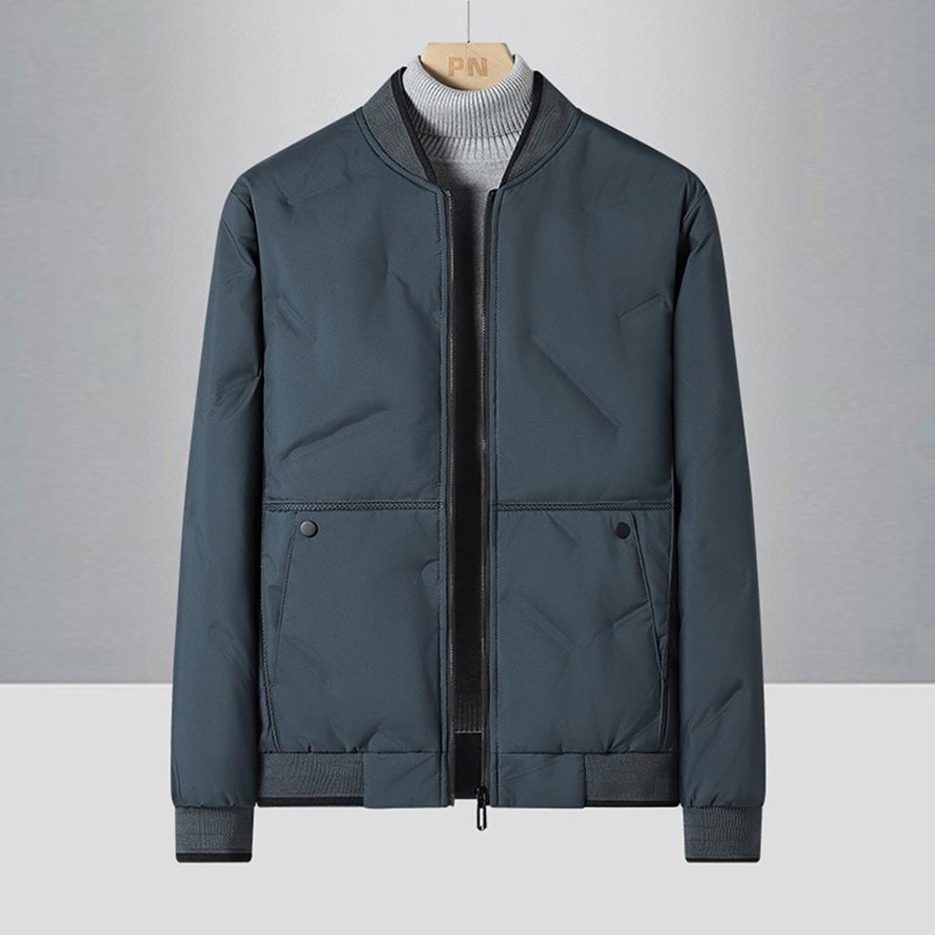 Winter Men'S Large Pocket Solid Color Zipper Jacket Sports And Leisure Baseball Collar Thick And Warm Cotton Jacket