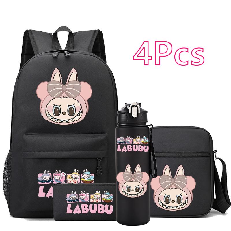 

4 шт./набір Рюкзак з мультяшним принтом для підлітка, студента, хлопчика, дівчинки, великої місткості, шкільний рюкзак, дитячий, для вулиці, подарунок, пляшка для води 750 мл