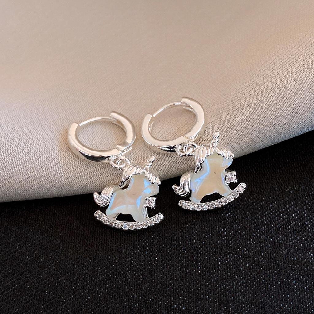 New Chinese Style Simple Natal Year Zircon Pony Earrings Earrings Fashionable and Exquisite Versatile Earrings Women