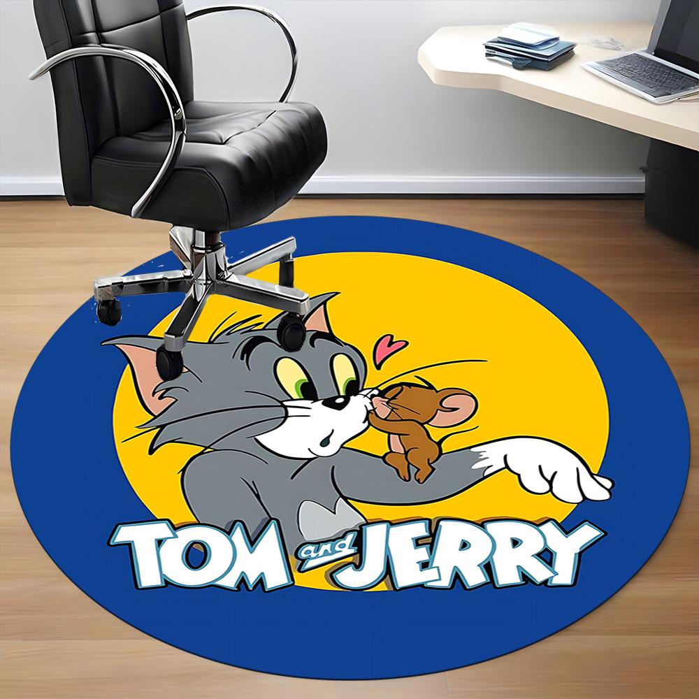 1pc Tom Jerry Office Round Area Rug, Indoor Mat Suitable For Office, Under Office Chairs Bedroom Living Room Home Decor, Room Deco
