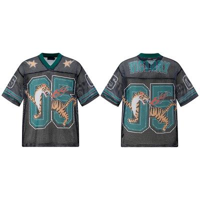 Trendy Brand Men'S T-Shirt American Retro Hip-Hop Letter Printing Mesh Casual Couple Sports Jersey Men And Women