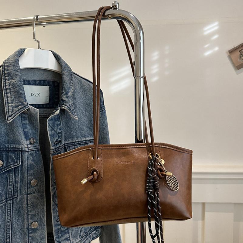 Yogodlns PU Leather Shoulder Bag for Women Y2K Simple Fashion Handbag Large Capacity Female Crossbody Bag Solid Color Retro Underarm Bags