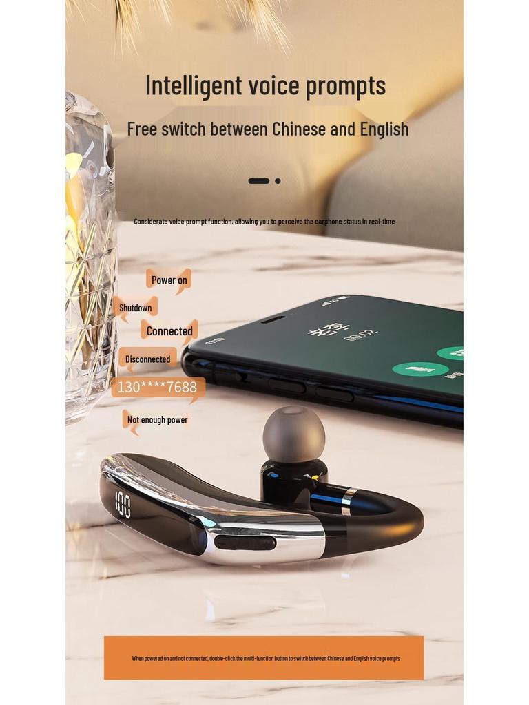 M80 Digital Display Ear-hook Bluetooth Earbuds: Long Standby for Sports & Running