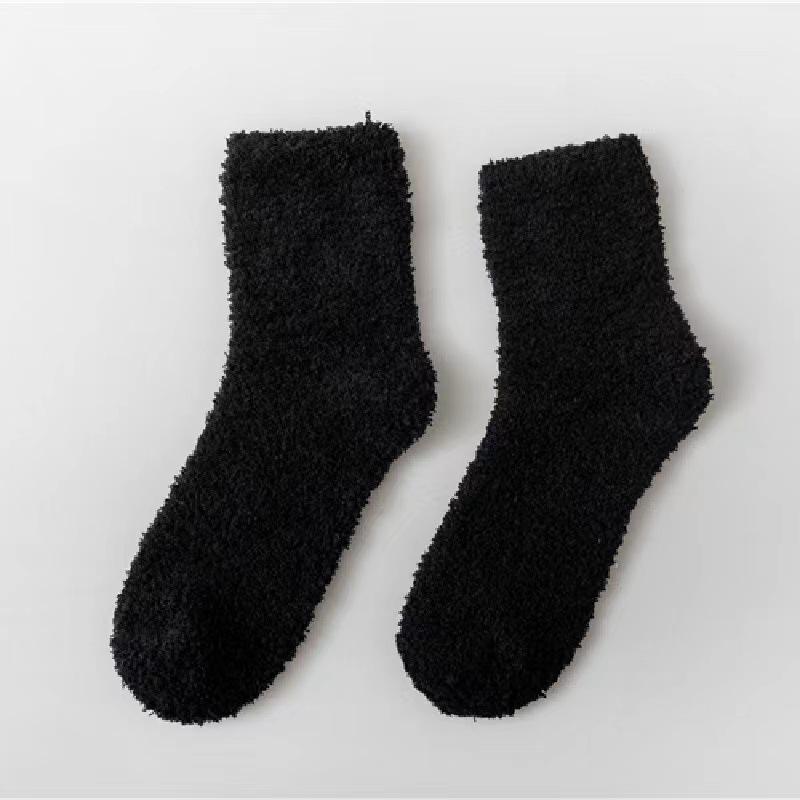 Women's Candy Color Coral Velvet Mid-Calf Socks - Thick, Warm, and Cozy for Autumn and Winter