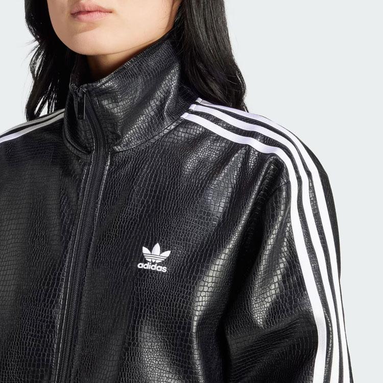 Adidas Originals Firebird Premium Faux Leather Luxe Three-Stripe Color Block Sports Jacket Women Jacket Black IY2912