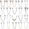 Silver 925 Sparkling Clear Sparkle Crown Love Safety Chain Charm Bead Fit Original Pendant DIY Jewelry For Women