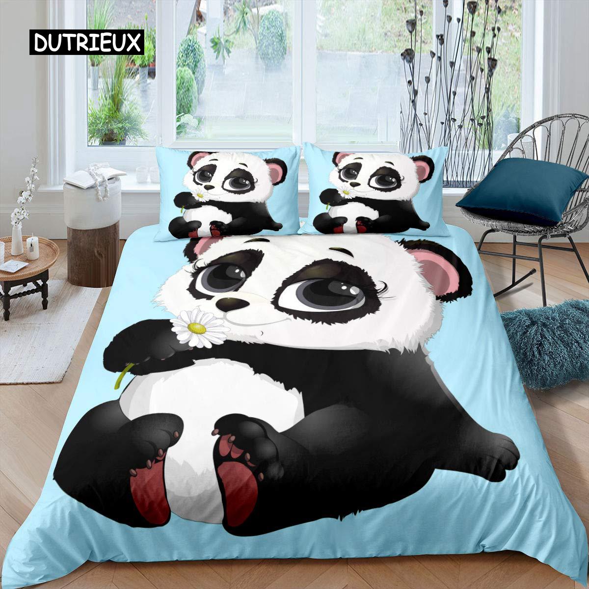 

Comforter Panda Cherry Blossoms Cute Animal Bedding Set Flower Branches Cartoon Double Queen King Polyester Comforter (quilt)-EU Single(135*200cm)3pcs