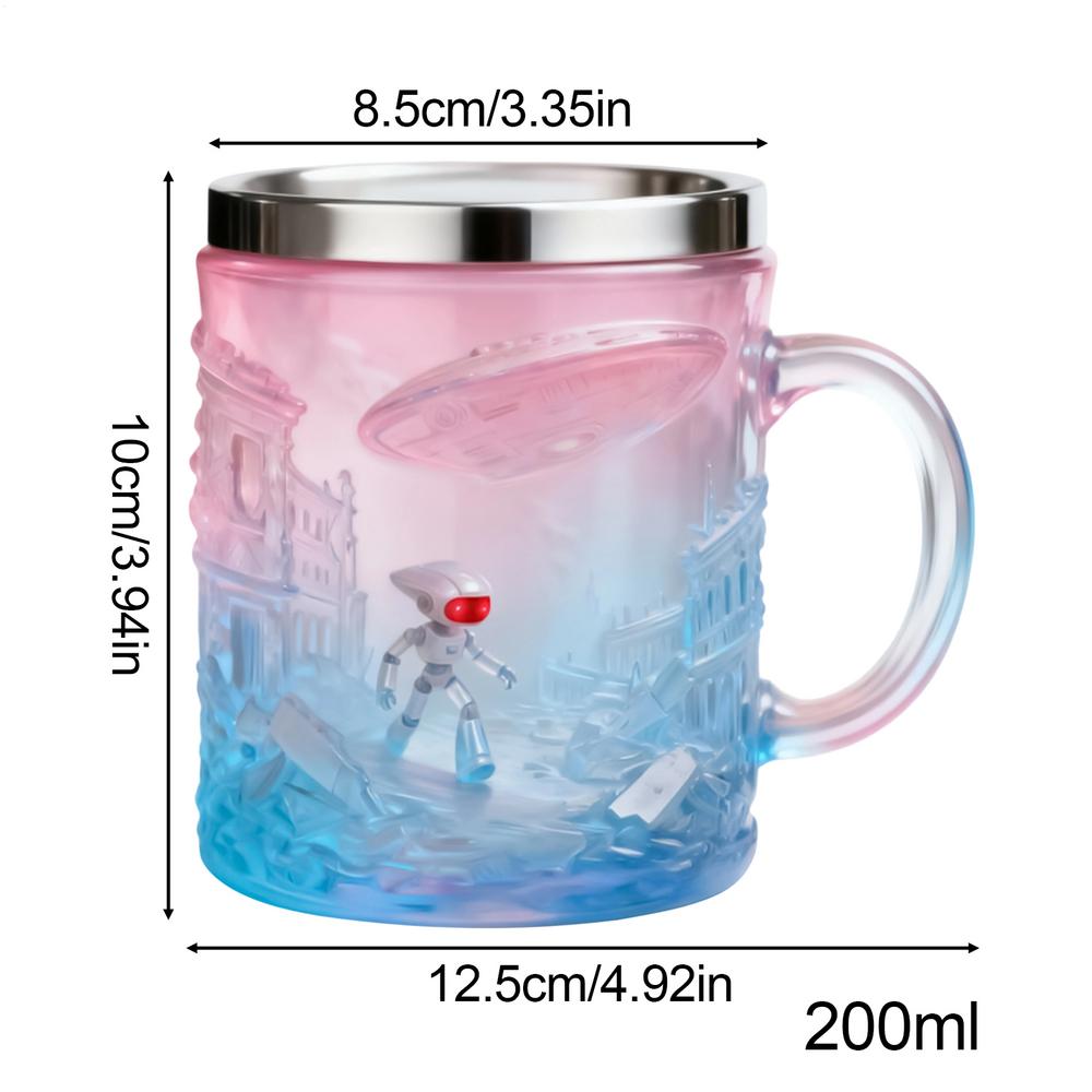 

Coffee Cup 200ml 3D Alien Embossed Beverage Container Drink Mug With Stainless Steel Rim For Home Kitchen Work Break Morning other розовый