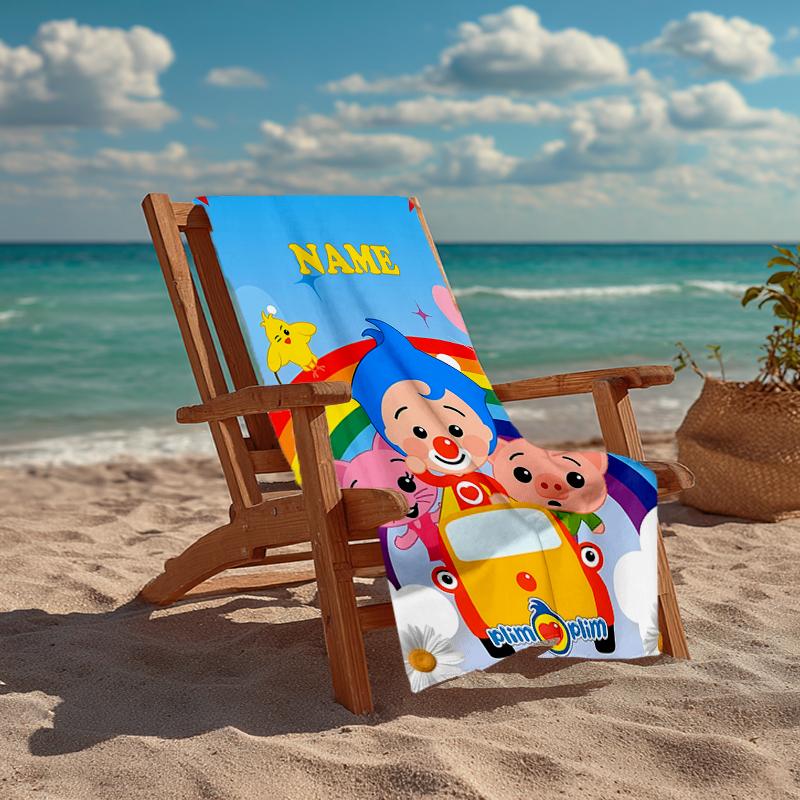 Custom Name Ultra-Soft Beach Towel with Plim Plim Theme,Ideal for Pool - Camping, Diving - Perfect Travel Essential, Vibrant Beach Towel.