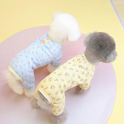 Frühling Sommer Hundeoverall Blumenmuster Knopfdekor Weiche Dehnbare Welpen Schlafanzüge 4 Beine Haustierbekleidung Outfits für Kleine Mittlere Hunde