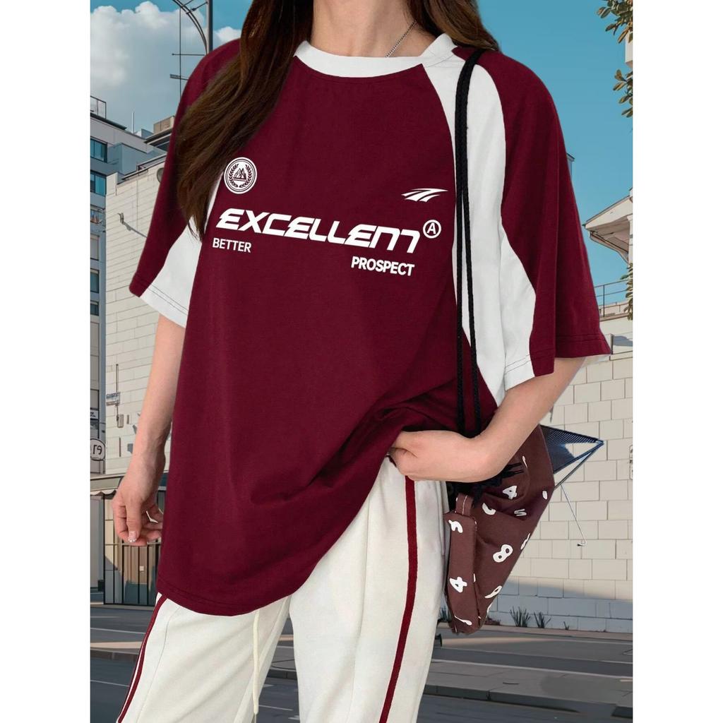 2025 Summer Women's Letter Printed T-shirt Short Sleeve Sports Top