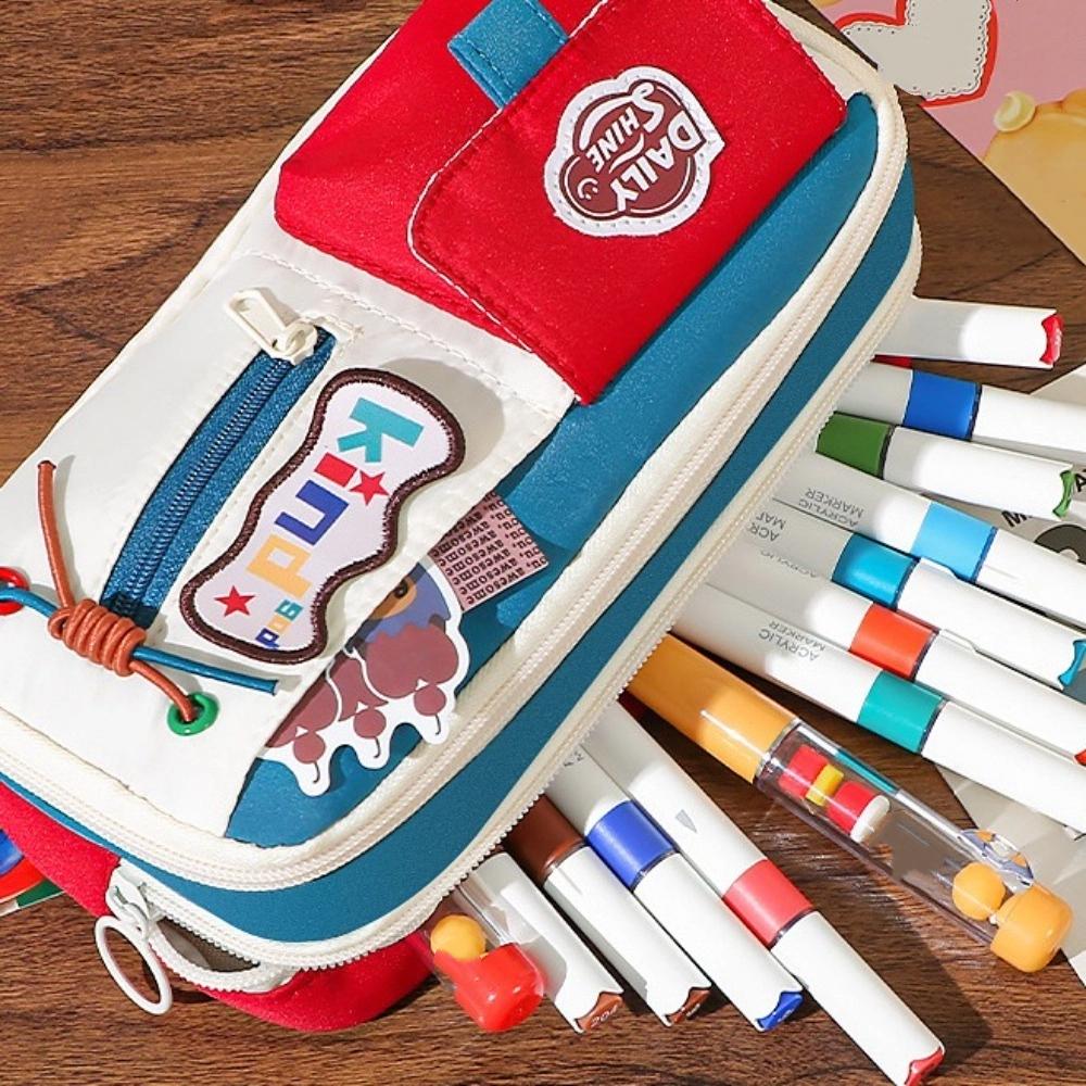 Large Capacity Stationery Storage Bag Multilayer Pen Pencil Case Dopamine Pencil Bag  Gilrs Boys