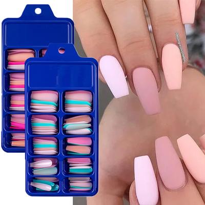 100pcs False Nails Coffin Nude/Light Color Mix Matte Artificial Long Ballerina Fake Nails Full Cover Nail Tips Press On Nails