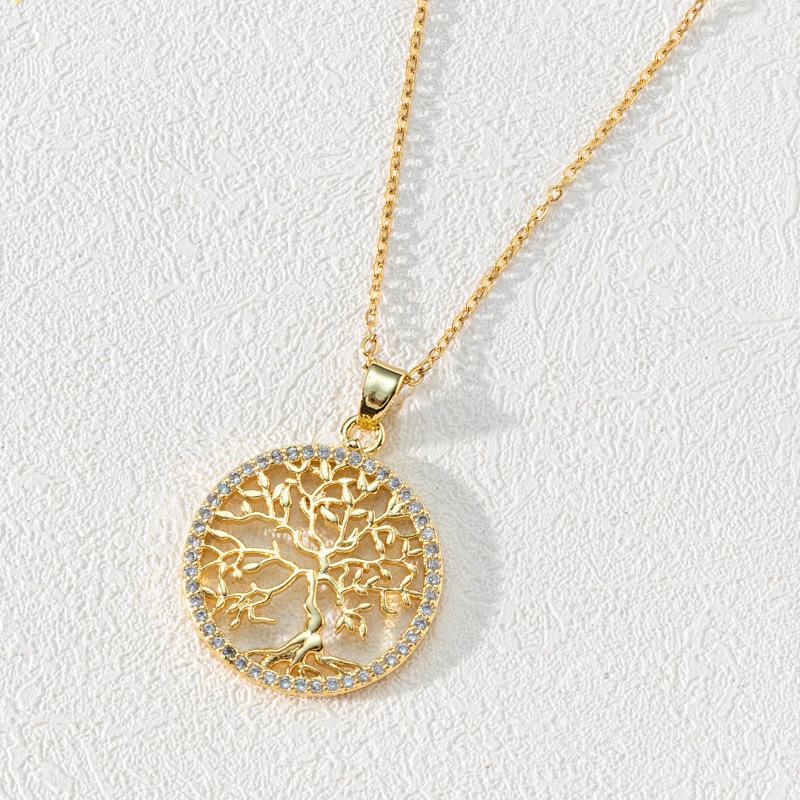 Modische Ausgesägte Lebensbaum Anhänger Halskette Gold Zirkon Schlüsselbein Kette Zarte Damen Halskette
