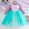 Girls' Mermaid Gem Princess Dress with Fly Sleeves - Long-Sleeved Christmas Party Attire for Autumn and Winter