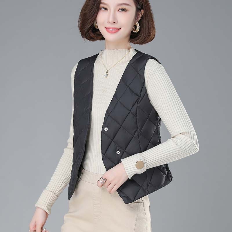 Women's Down Vest for Autumn and Winter Inner Wear Warm Waistcoat Mother's Style Short V-Neck Vest