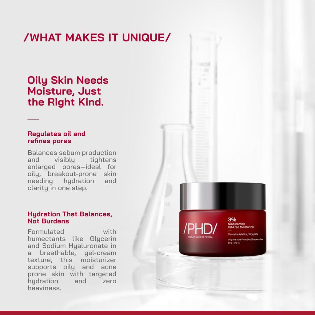 /PHD/ 3% Niacinamide Oil-Free Gel Moisturizer For Oily Skin, Lightweight Daily Face Hydration With Oil Control 50 g