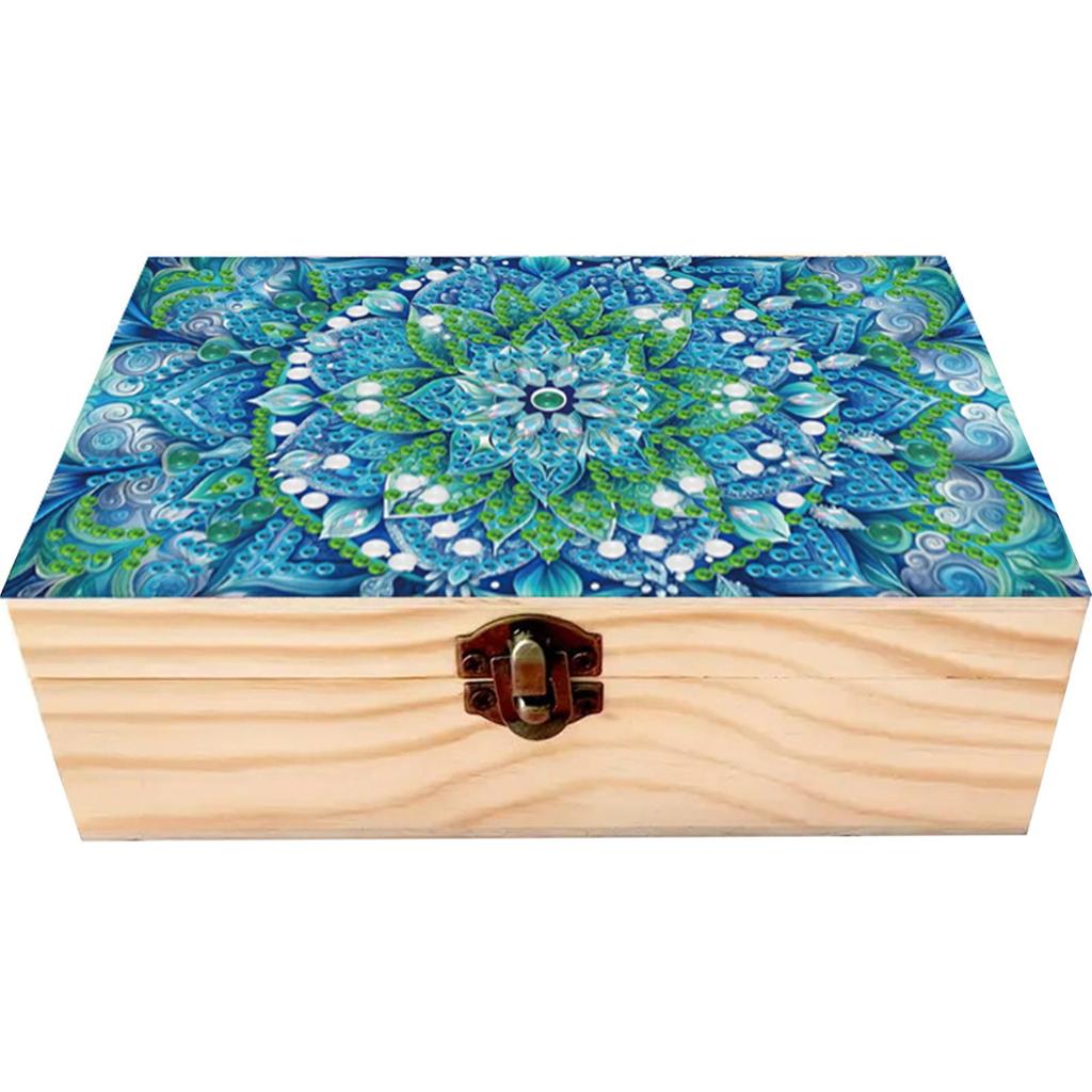 5D DIY Diamond Art Handmade Storage Box Partial Drill Colored Pattern Wood Case Crystal Storage Case Kit for Desktop Diamond Art