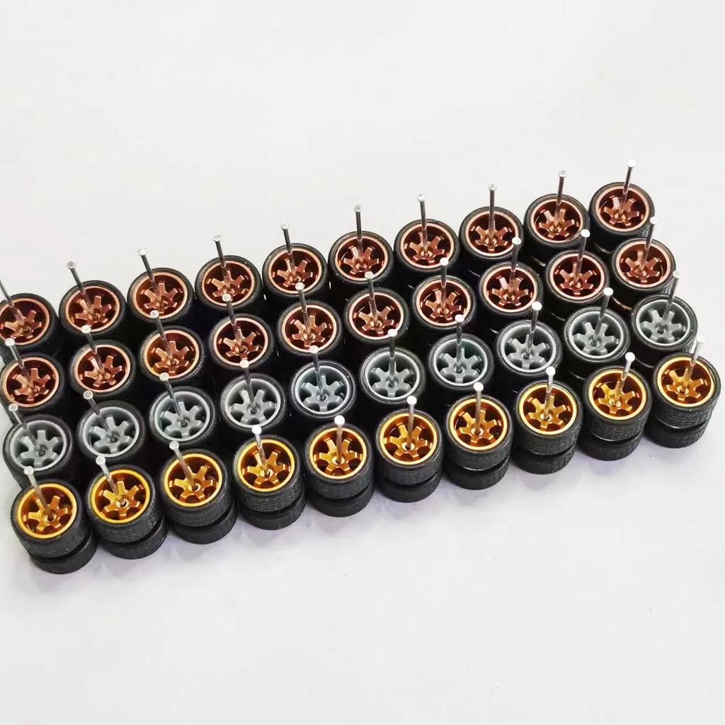 20Sets 1/64 Alloy Car Model Wheels TE37 Mini Wheel with Textured Tire Tyres Spare Parts Diameter 11mm