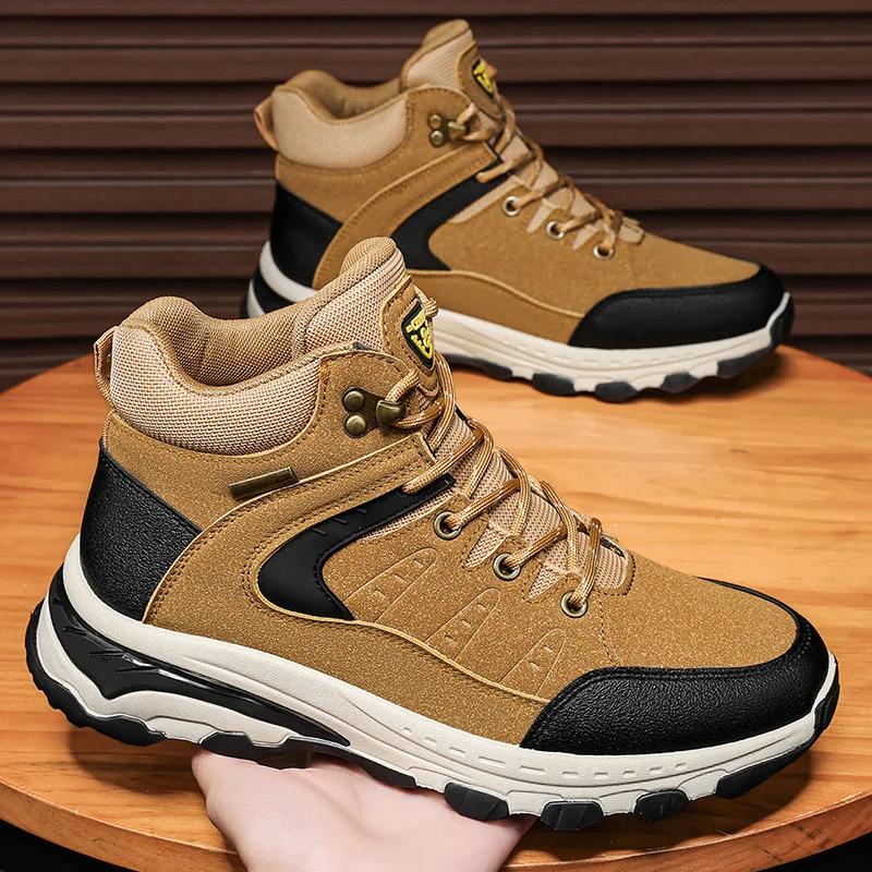High-Top Cotton Hiking Shoes for Men Waterproof Outdoor Shoes Non-Slip Trekking Shoes Climbing Travel Shoe Warm Off-Road Hombre