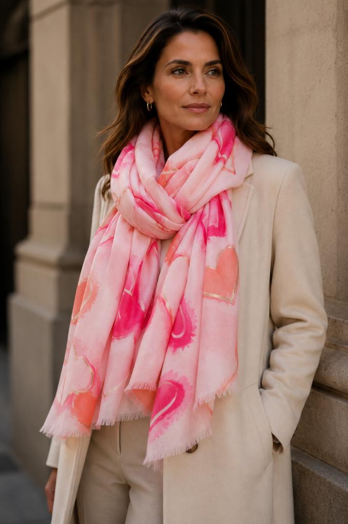 Pink Shawl with Hearts and Gold Shimmer - Romantic Accent 180x90