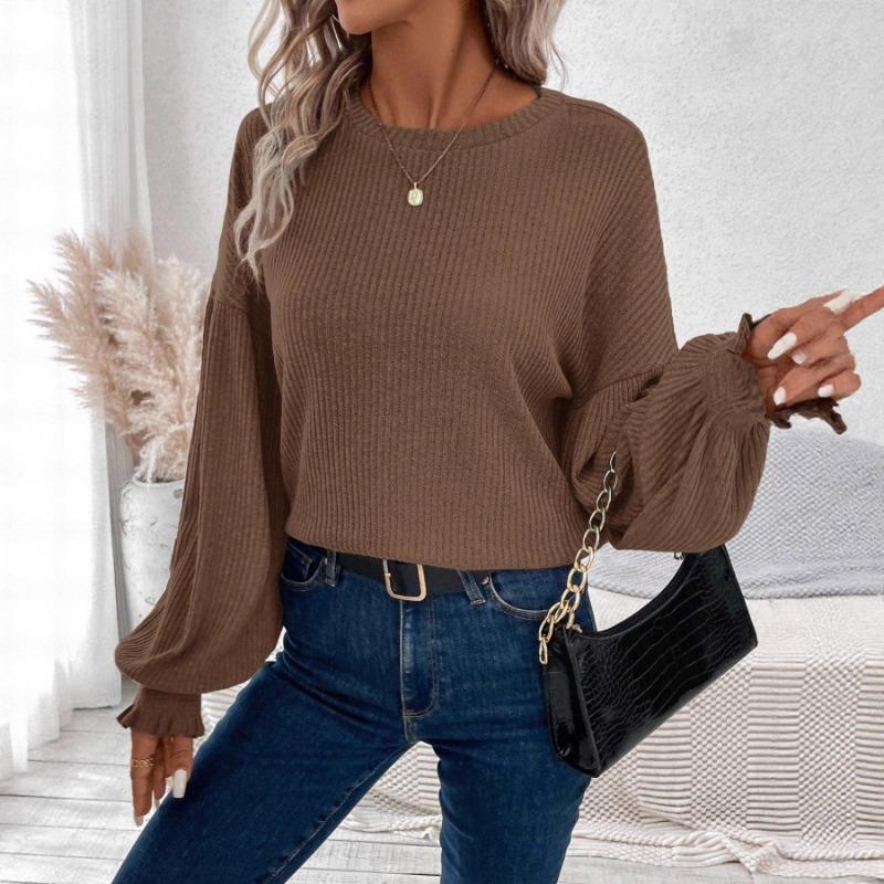 Women S Solid Color Crew Neck Long Sleeve Loose Fit Casual T Shirt