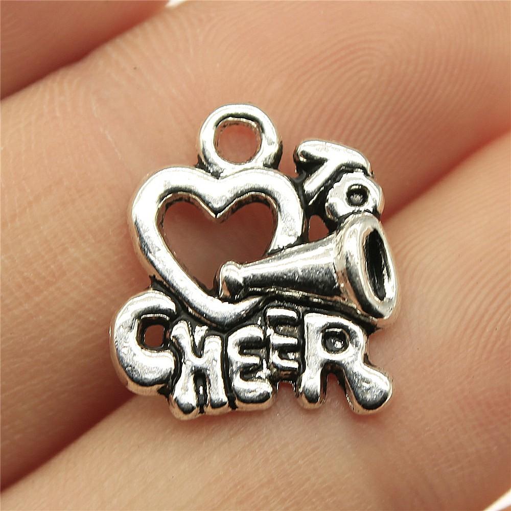 20pcs Charms I Love Sports Antique Silver Color Sport Charm Golf Basketball Baseball Football Volleyball Softball Gym Cheer