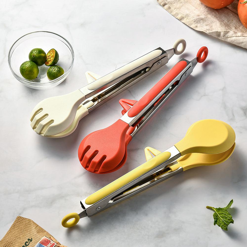 Vertical Foot Kitchen Food Tongs – Stainless Steel Heat Resistant Silicone Tips Round, Strong Comfort Grip,Non-Scratch Pan, for Cooking, BBQ, Salad