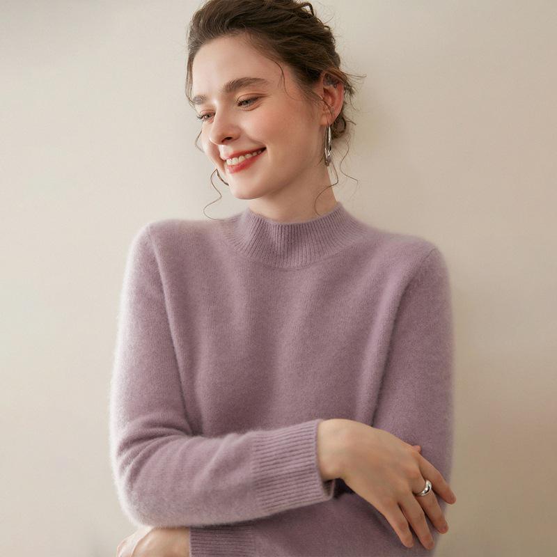 Autumn & Winter Women's 100% Pure Cashmere Half-High Neck Sweater - New Style, Comfortable, Warm, Fluffy Pullover.