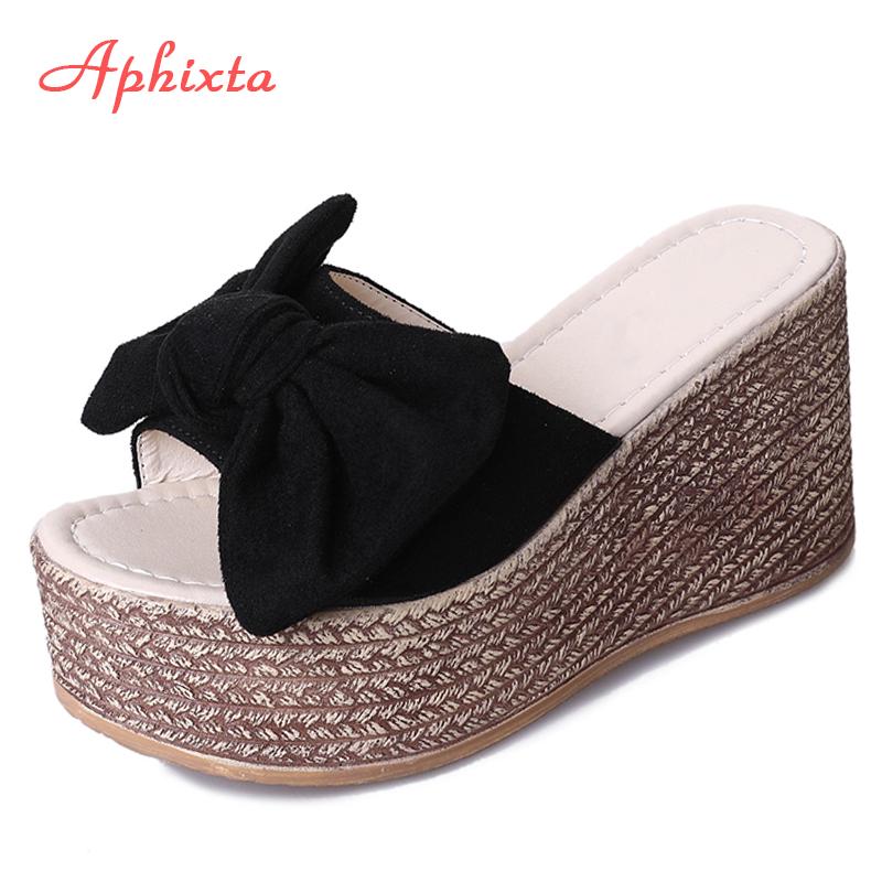 Fashion Aphixta Summer Women Wedge Slippers Platform Appliques Butterfly-knot Beach Antiskid Female Sandals Clog Shoes Slides Women