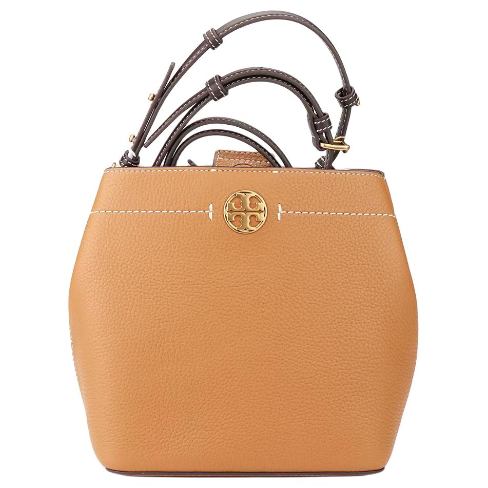 Tory Burch Felix Metal Logo Adjustable Shoulder Strap Leather Crossbody Bag Women Bags Brown Tan 144028-202
