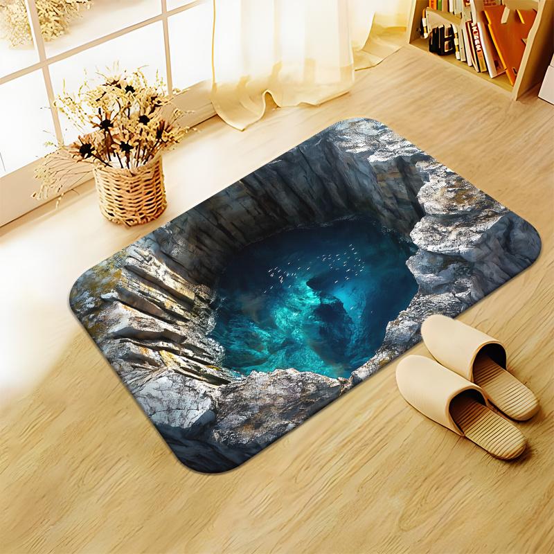 Abyss Pool Illusion Flannel Rug Non-Slip Absorbent Funny Door Mat for Entryway Bathroom Kitchen Home Decoration 60x90cm