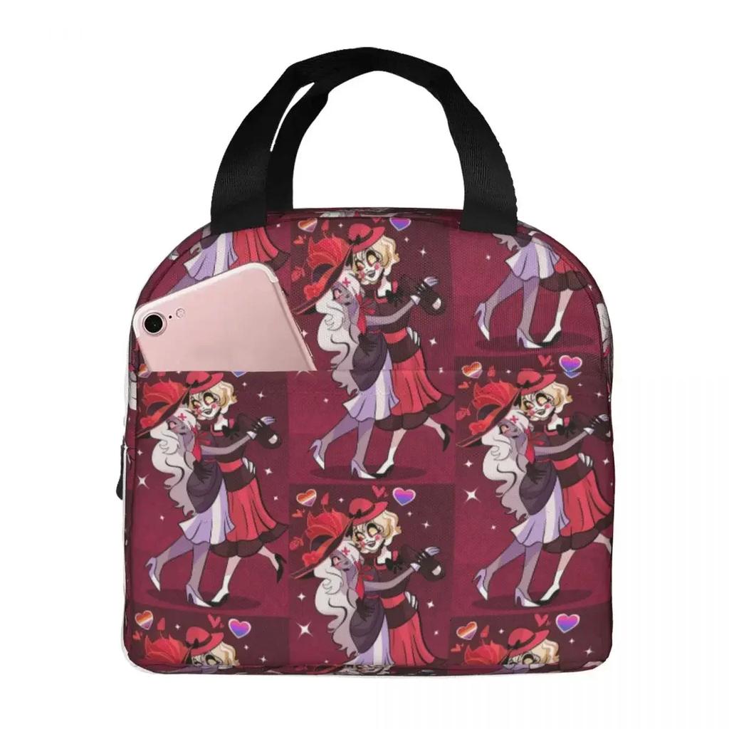 Charlie And Vaggie Valentines Hazbin Hotels Insulated Lunch Bag for School Cooler Thermal Food Box Tote Lunch Boxes Container