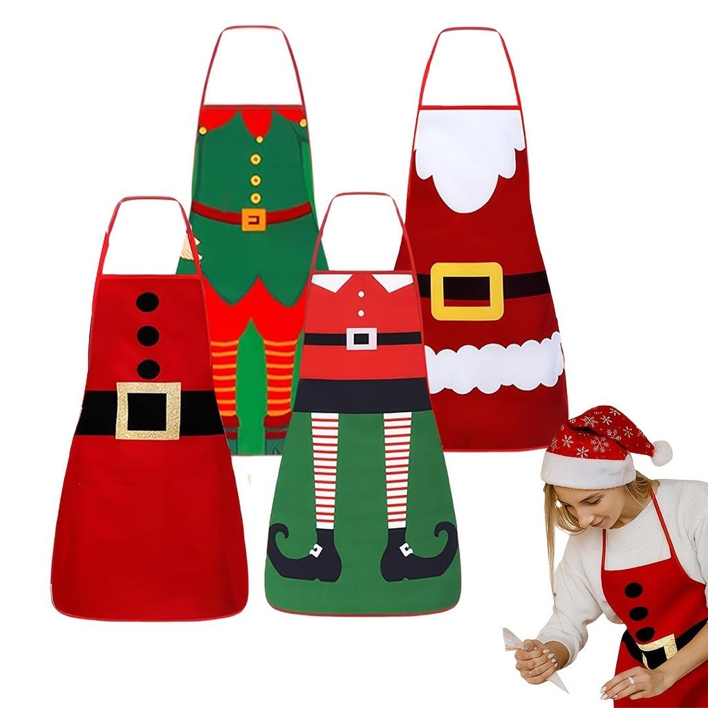 4Pcs Christmas Apron Waterproof Oilproof Funny Novelty Kitchen Cooking Aprons Festive Party Dinner Cosplay Decoration