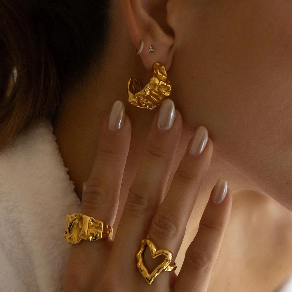 18k Gold-Plated Vintage Lava Earrings: European & American Style Non-Fade Studs