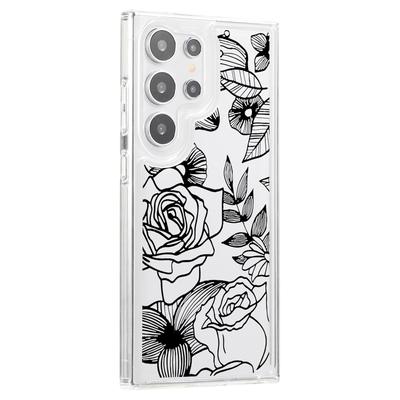 For Samsung Galaxy S23 Ultra Clear Case TPU Airbag Protection Back Phone Cover with Flower Pattern