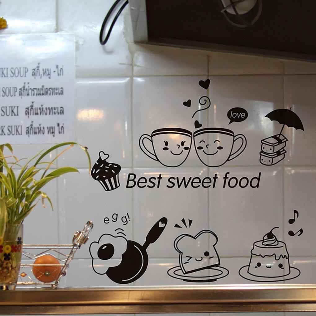 Cucina Caffè Cibo Dolce Cartone Animato Ragazza Che Cucina Fai da Te Adesivo Murale Sala da Pranzo Carta da Parati in PVC Decalcomanie Rimovibili