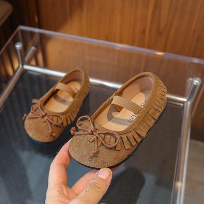 Kids Leather Shoe Spring/autumn Girls' Flat Shoes Causal Fashion Bowtie Children Tassel Mary Jane Shoes Elastic Band Solid Color