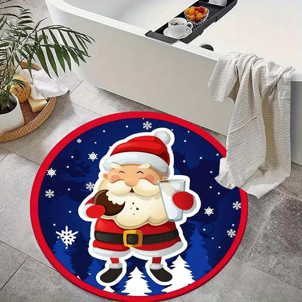 1 Piece Christmas Round Rug Suitable For Living Room Bedroom And Kitchen Home Decoration Room Decoration Gift For Friends And Family