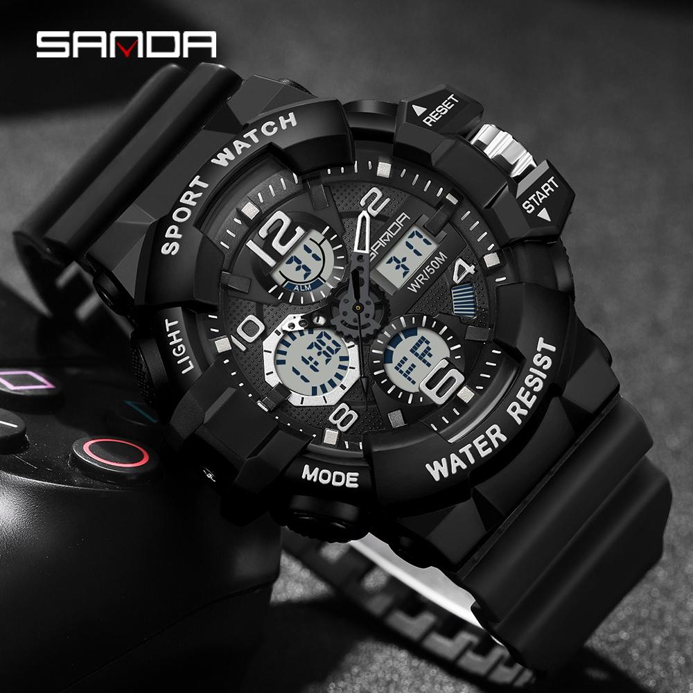 Fashion SANDA 3168 Luxury G-Type Military Men's Watch Digital Sports Multi Functional Waterproof Men's Electronic Watch
