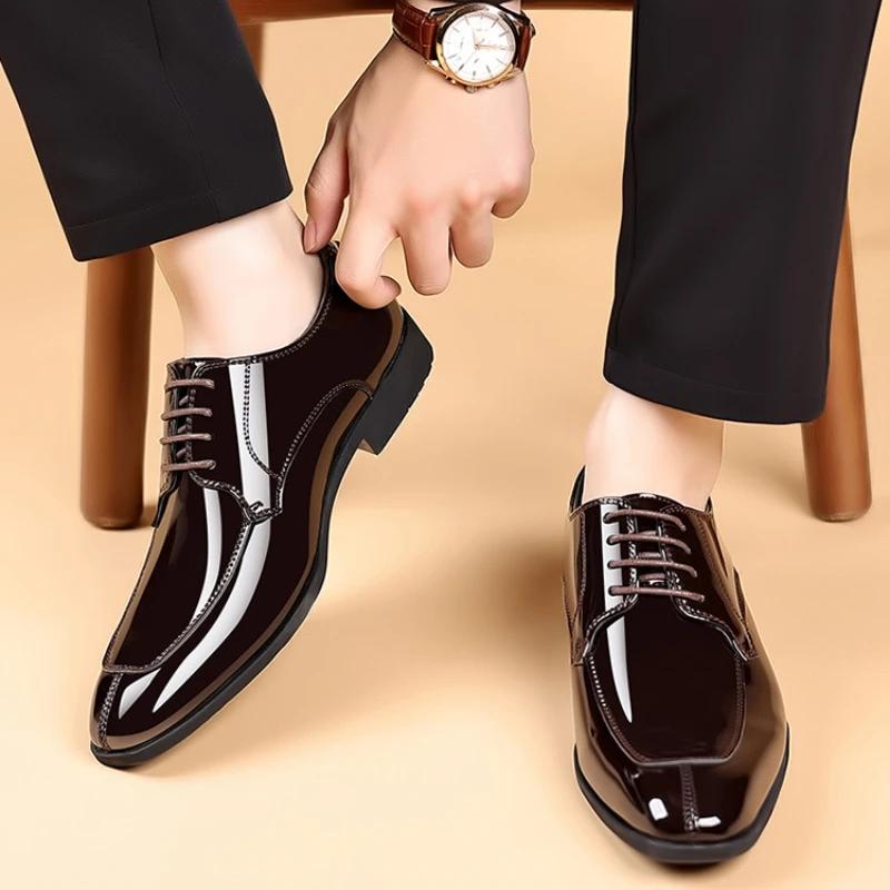 Patent Leather Men Shoes Luxury Pointed Toe Men Oxford Shoes High Quality Business Formal Shoes Designer Men Wedding Party Shoe