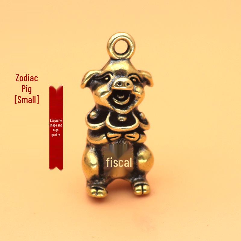 Retro Brass Pig Zodiac Keychain - Cultural & Creative Gift