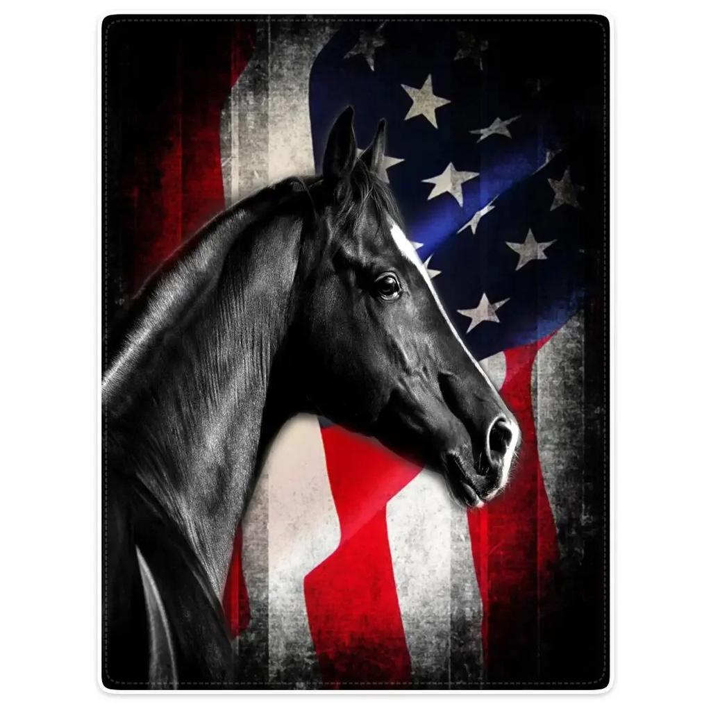 Horses Blankets Coral Fleece Plush Summer Nature Wild Animals Portable Lightweight Throw Blankets for Home Car Bedspreads