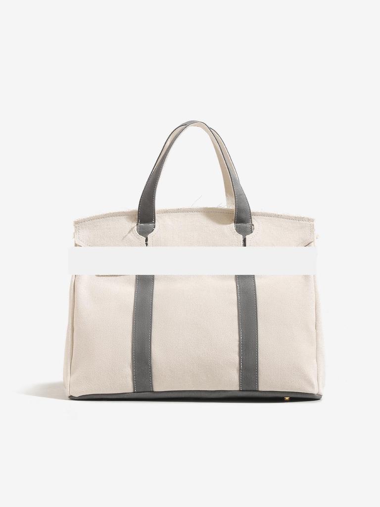 Women's 2025 Color Block Canvas Handbag - Large Capacity, Versatile Commute Bag