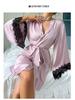 European & American Sexy Satin Mid-length Women's Long-sleeved Bathrobe Lingerie
