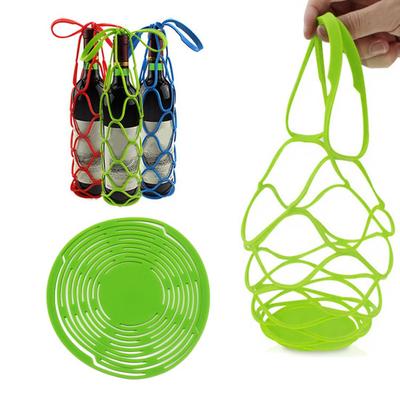 Porte-gobelet multifonctionnel en maille Yousheng Porte-bouteille de vin en silicone Panier en maille portable Porte-boissons extensible pour bouteilles Fruits Plats chauds