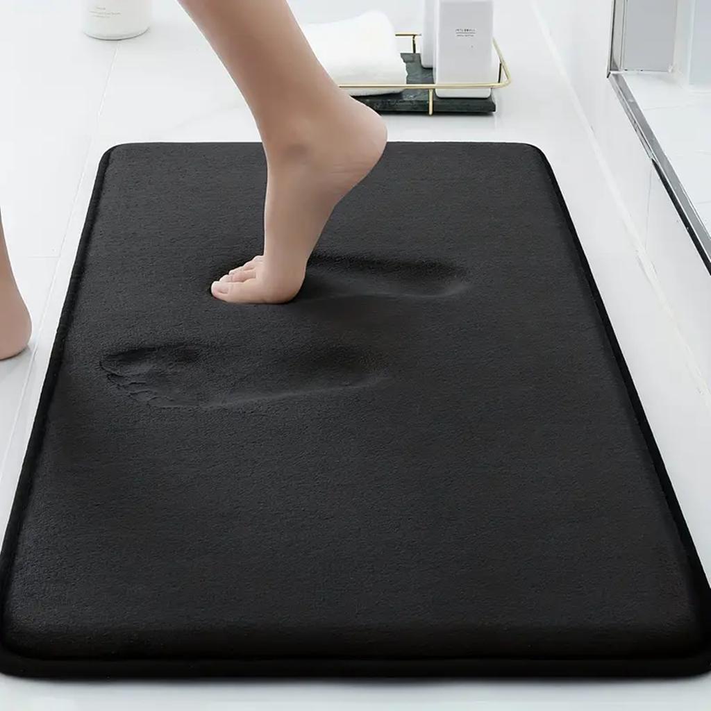 Solid Color Thickened Flannel Bathroom Absorbent Cushion Furry Toilet Shower Room Non-slip Floor Mat Entrance Mat