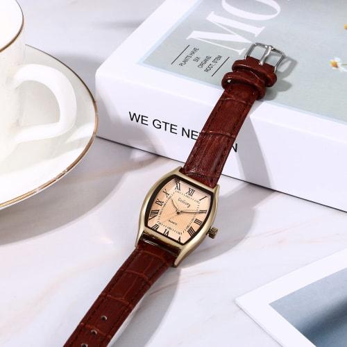 Women's Leather Watch with Roman Alphabet, Analog Display, Antique Leather Strap, Business/Casual, Retro, Waterproof, Quartz Movement, Brown, Perfect