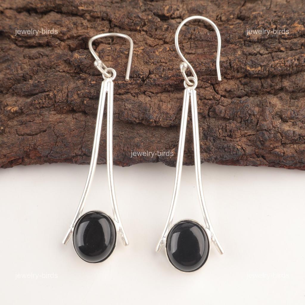 Oval Black Tourmaline Gemstone Sterling Silver Daughter Gift New Dangle Earrings EE-136-29