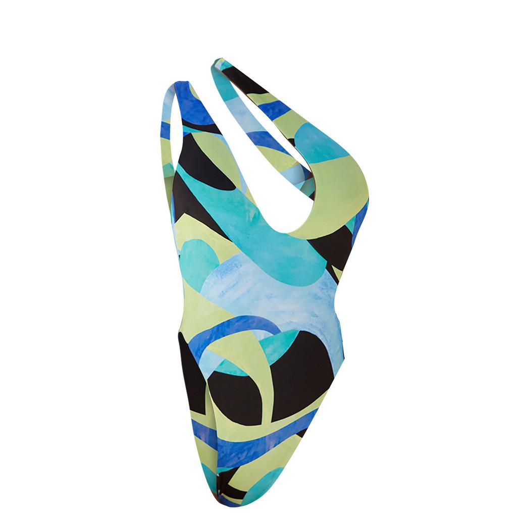 Damen Badeanzug Bikini Print Ärmellos Sexy Badeanzug